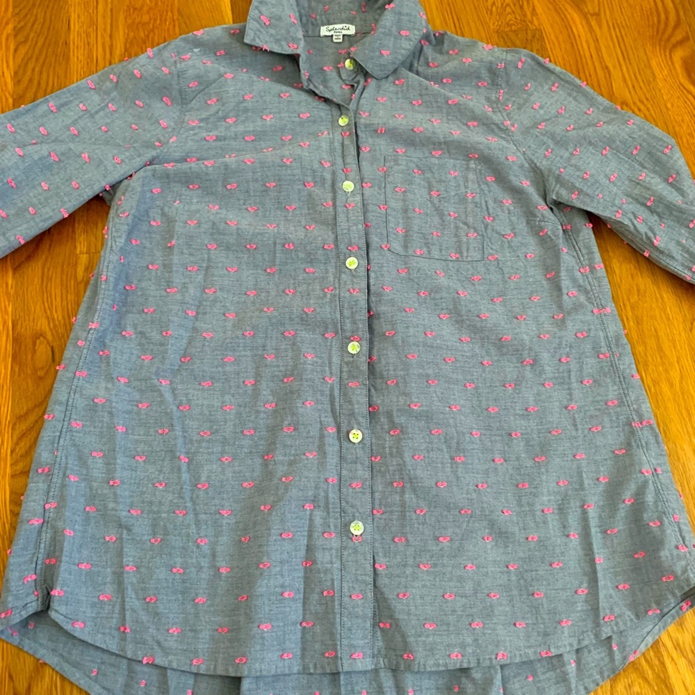 Maternity Splendid denim shirt with pink accent, size small